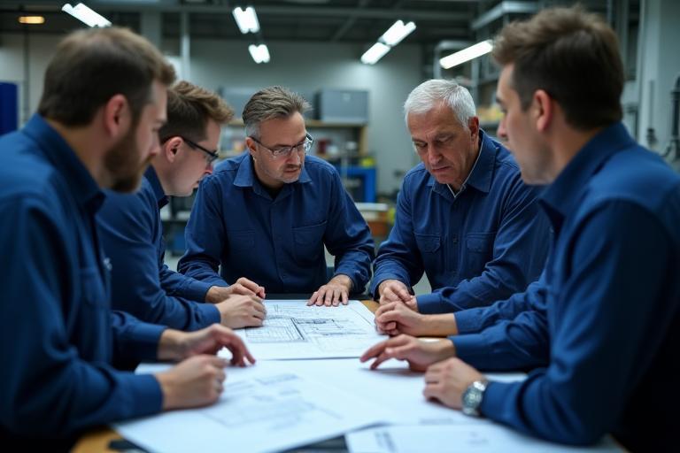 CTM team collaborating on a boiler design blueprint