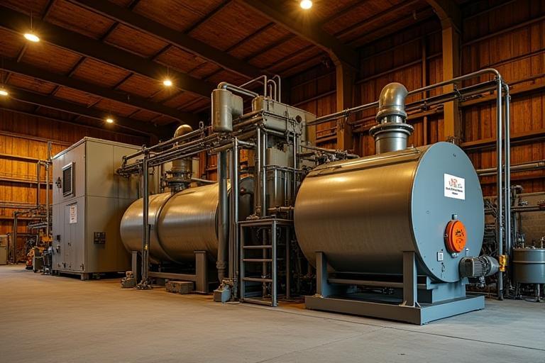 Biomass boiler facility integrated at a wood industry site