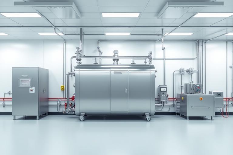 High-capacity steam boiler installed in a food processing plant