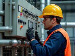 Technician inspecting boiler controls